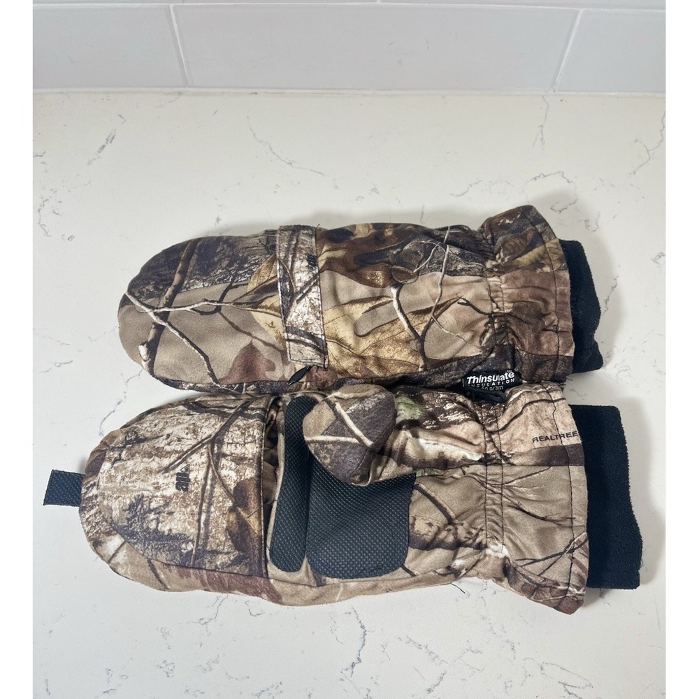 Hot Shot Camouflage Hunting Gloves Mittens Size L Brown Black Insulated Fleece